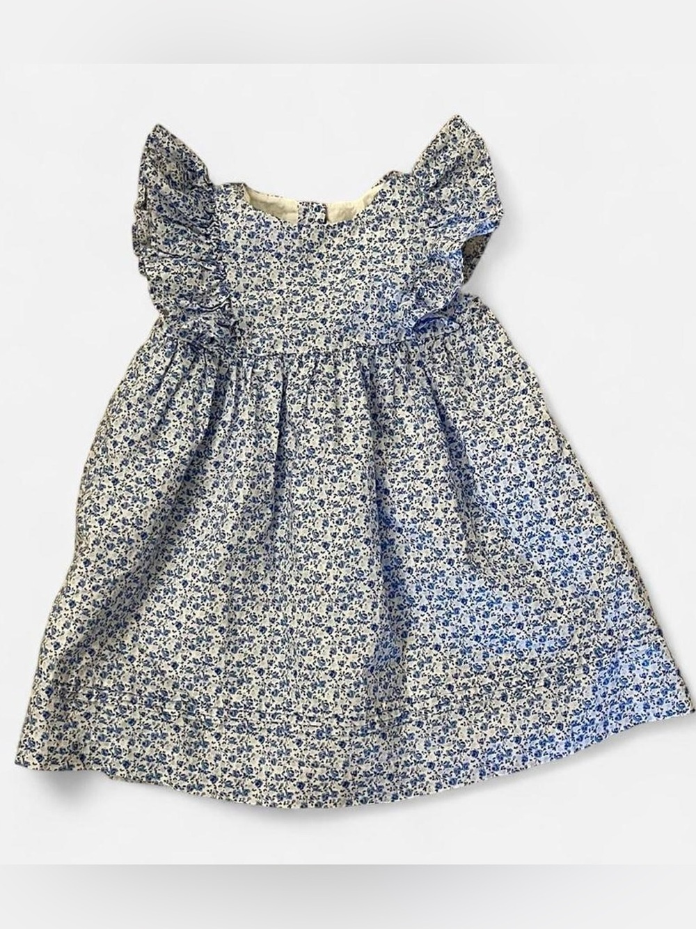 Janie and Jack Blue and White Floral Flutter Sleeve Dress